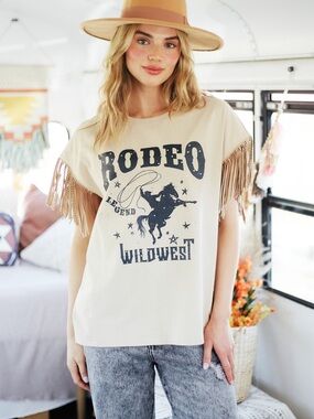 Fantastic Fawn, Rodeo Wild West Fringe Graphic Tee - Cotton Jersey